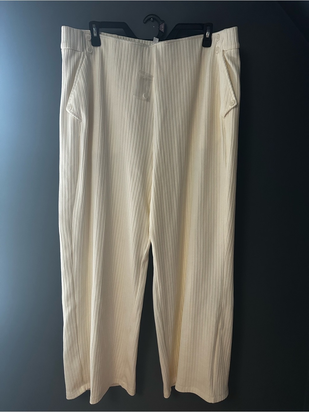 Women Cream Ribbed Wide-Leg Pants